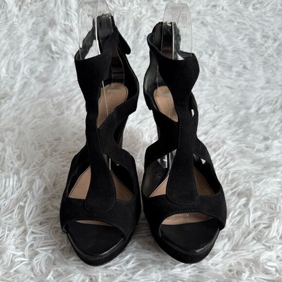 Alexander McQueen Black Suede Strappy Platform Sandals with Horn Heel Size 37.5 - Picture 4 of 11